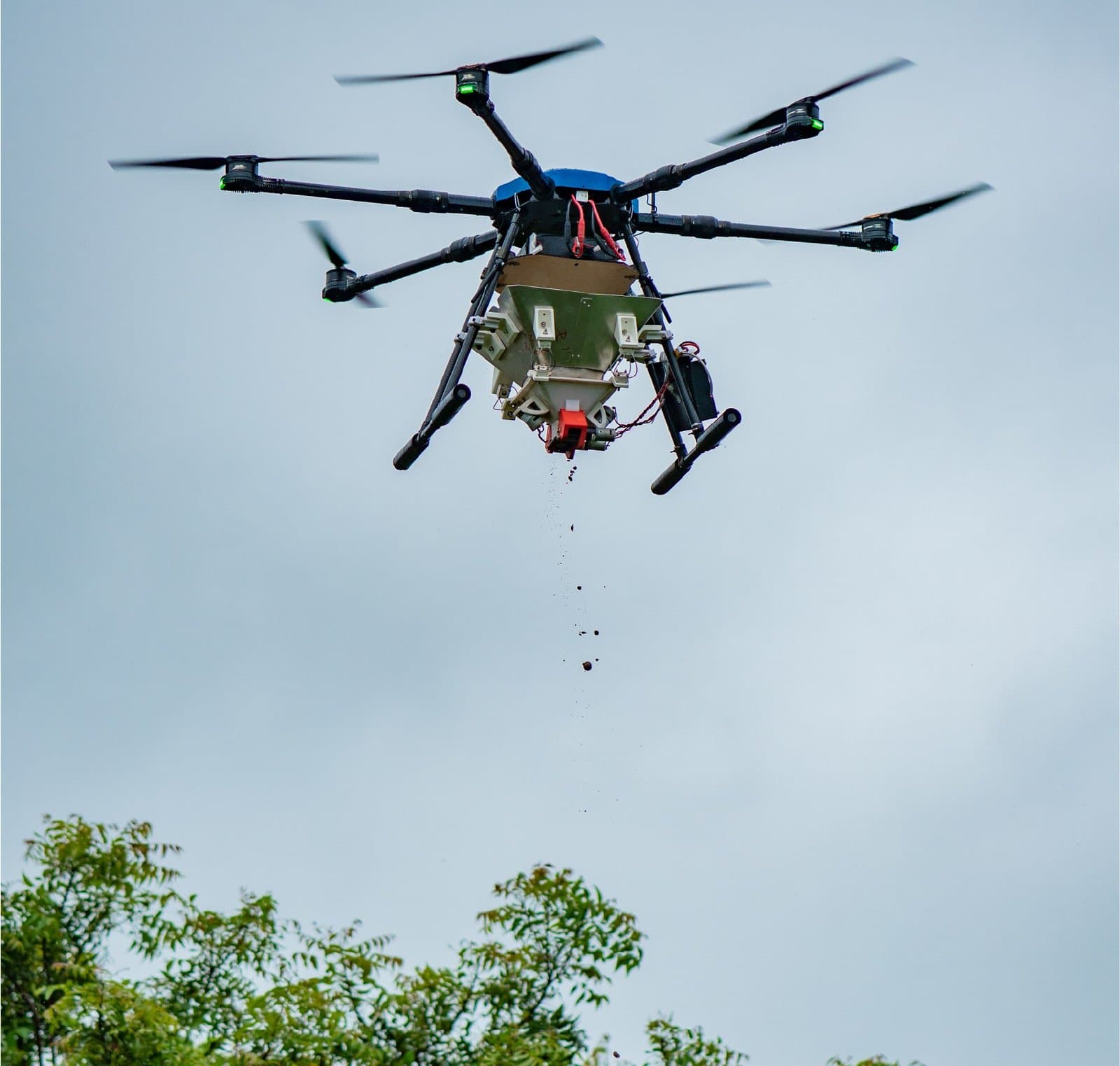 High-capacity agricultural drone in flight